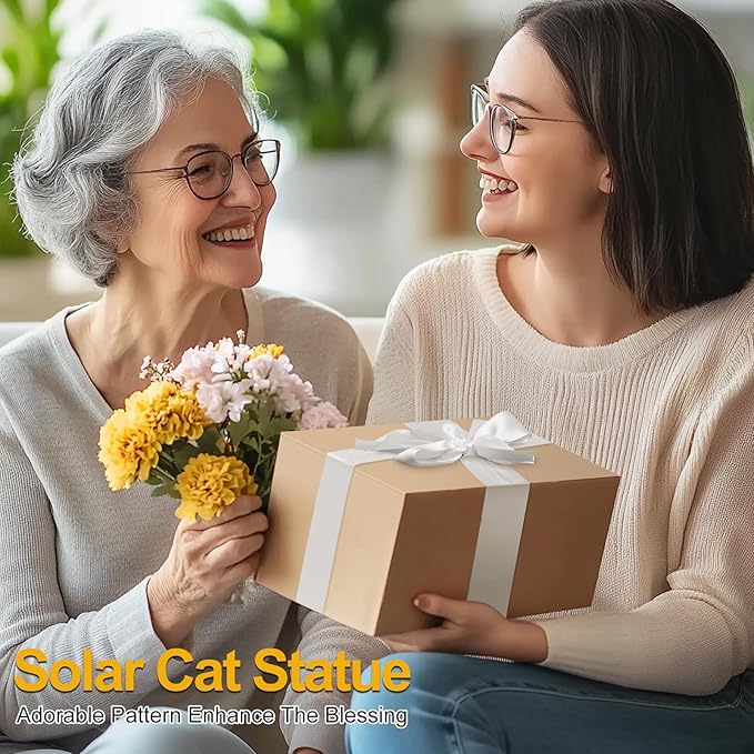 Solar Garden Decor Outdoor Statues Cat - Lawn Decor Statue for Patio, Balcony, Yard Ornament - Unique Gifts for Housewarming, Birthday, Christmas (Gray)