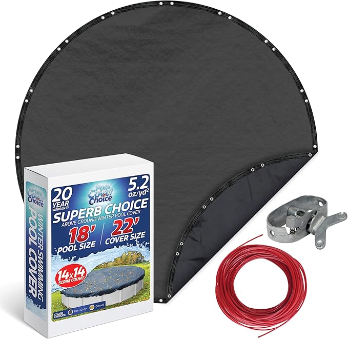 Winter Swimming Pool Cover for 18 ft Aboveground Round Pool Size, Superb Choice Series, Solid Material, Color - Iron Gray, Pool Cover Choice 5118-4CHOICE