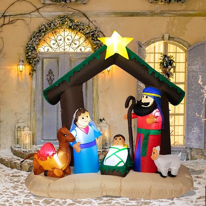 MUMTOP 6 FT Christmas Inflatables Outdoor Decorations - Nativity Scene Nativity Sets Inflatable Outdoor, Built-in LED Light Christmas Blow Up Yard Decorations