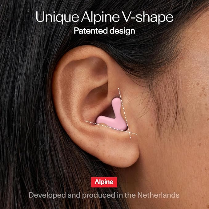 Alpine Silence Earplugs for Sleep, Focus & Travel - V-Shape Snug Fit & Soft Oval Tips – 4 Sizes XS/S/M/L - Comfortable, Reusable Hearing Protection - 22dB – Pink