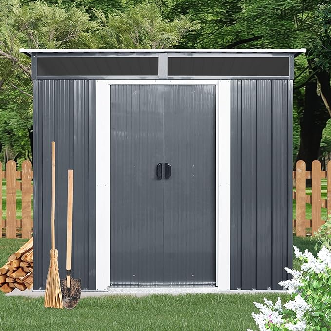 Ball & Cast 6x5ft Metal Outdoor Storage Shed with Window,Lockable Tool Storage Sheds,Steel Garden Sheds with Sloped Roof and Transparent Plate,for Backyard,Patio,Garage,Lawn,White+Black