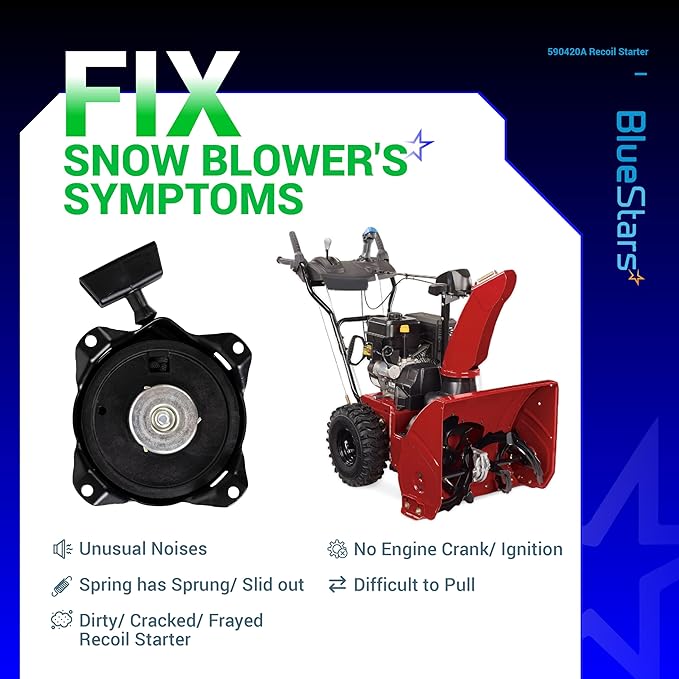 BlueStars 590420A Recoil Starter Assembly - for Tecumseh LAV TVS HS25-HS40 AH600 AV520 ECV HH TVXL105 HXL35 OVRM40 Snowblower - Replaces Tecumseh 590420 590458 590604 Stens 150-003 Oregon 31-051