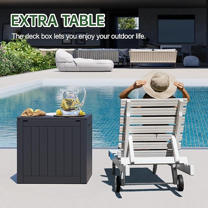 NUNU LAB 32 Gallon Resin Outdoor Storage Box 2 Pack Waterproof Deck Box for Patio Cushions, Garden Tools, Pool Accessories,Backyard Storage Bin,Black