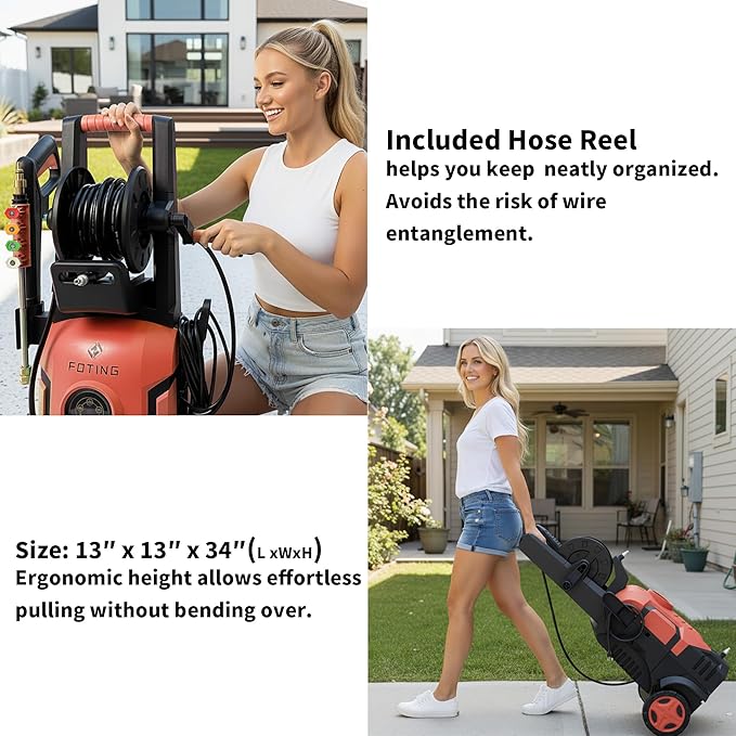 2025Upgraded Pressure Washer 5000PSI with Adj-8-Level Touch Screen, 34" Tall Power Washer, 4 Quick Connect Nozzles, Inlet Hose&Filter&500mlFoam Cannon for Cars/Fences/Driveways/Home Cleaning, Red