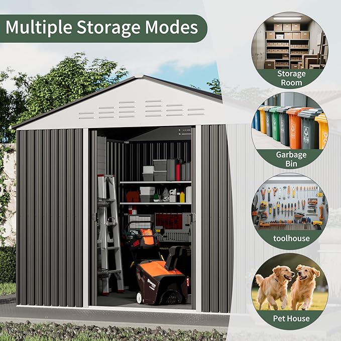 6x4.9 FT Outdoor Storage Shed - Metal Storage Shed for Garden Backyard Steel Outdoor Shed with Updated Frame Structure for Patio Lawn Metal Tool Shed