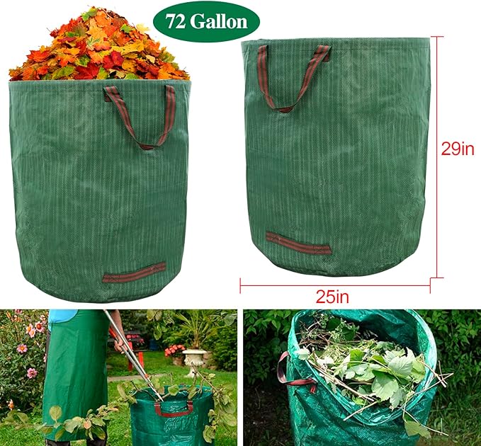72 Gallons Garden Bag Collapsible Reuseable Heavy Duty Garden Waste Bags for Lawn Yard Leaf Trash Debris Garden bags with Gardening Gloves(3-Pack)