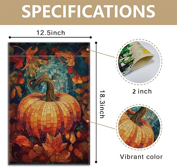 Garden Flags, Garden Flag, Stained Glass Style Pumpkin Maple Leaf Double-Sided Flags for Farmhouse Yard Outdoor Decoration-12 x 18inch (Pumpkin-4)