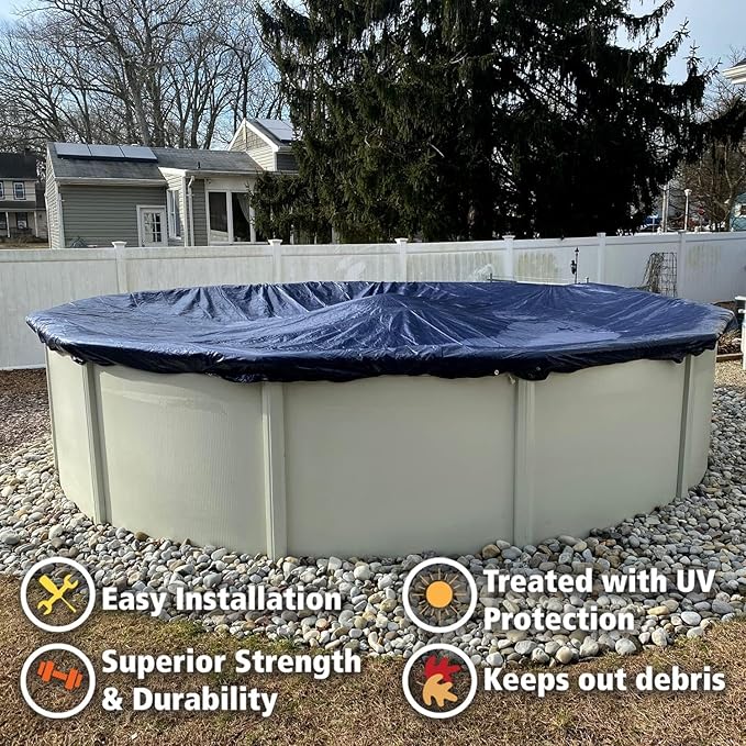 12’ ft. Premium Round Pool Winter Cover for Above Ground Pools – 10-Year Warranty, Cold and UV Resistant, Weatherproof and Durable, Winch & Cable Included