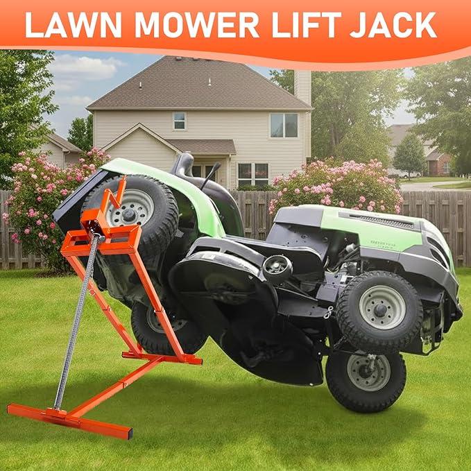 SUNROAD Lawn Mower Lift Jack,Telescopic Maintenance Lawn Mower Jack for Garden Tractors & Riding Lawn Mowers, 880 Lbs Weight Capacity Mower Lift with Manual Handle and Power Tool Extension Handle