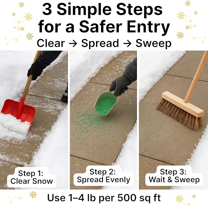 Thawtful Pet Safe Ice Melt – Pet Friendly Ice Melt, Snow Melt – Green Granules with CMA, Melts to −12°F (−24°C) - Driveway Salt & Sidewalk Salt for Ice (1 qt. - 2.2 lb.)