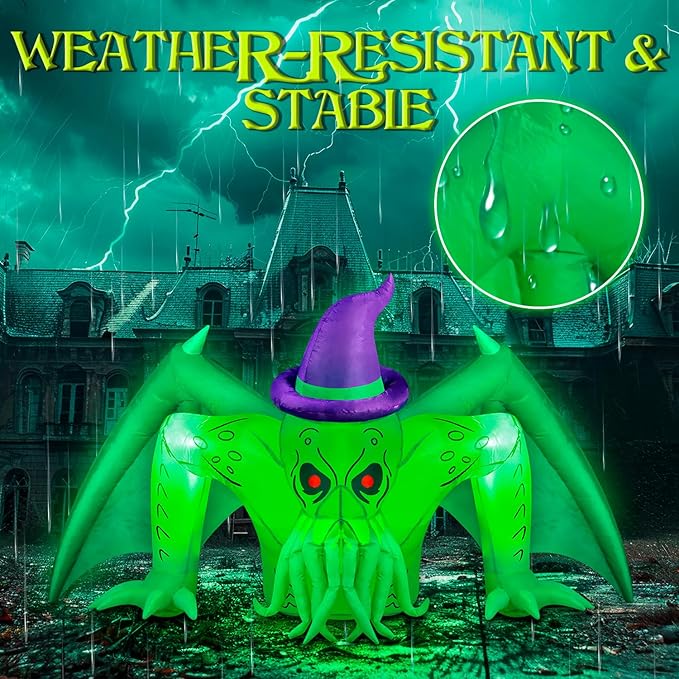 7FT Halloween Inflatables Cthulhu Built-in Bright LED Lights, Halloween Decorations Outdoor Wear Witch Hat Inflatable Cthulhu Blow Up Yard Decoration Blow Ups for Outside Patio Lawn