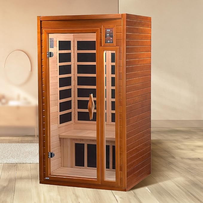 DYNAMIC SAUNAS Barcelona 1- to 2-Person Low EMF FAR Infrared Sauna with Red Light Therapy & Bluetooth Speakers | Personal Indoor Dry Heat Sauna for Home & Gym – Made from Canadian Hemlock