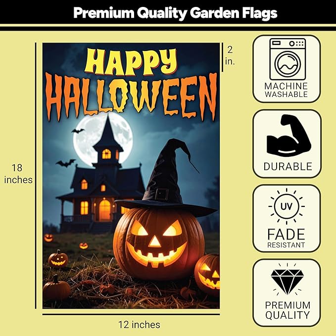 VAPARA DESIGNS Happy Halloween Garden Flag - 12x18 Inch Double Sided Halloween Flags For Outside