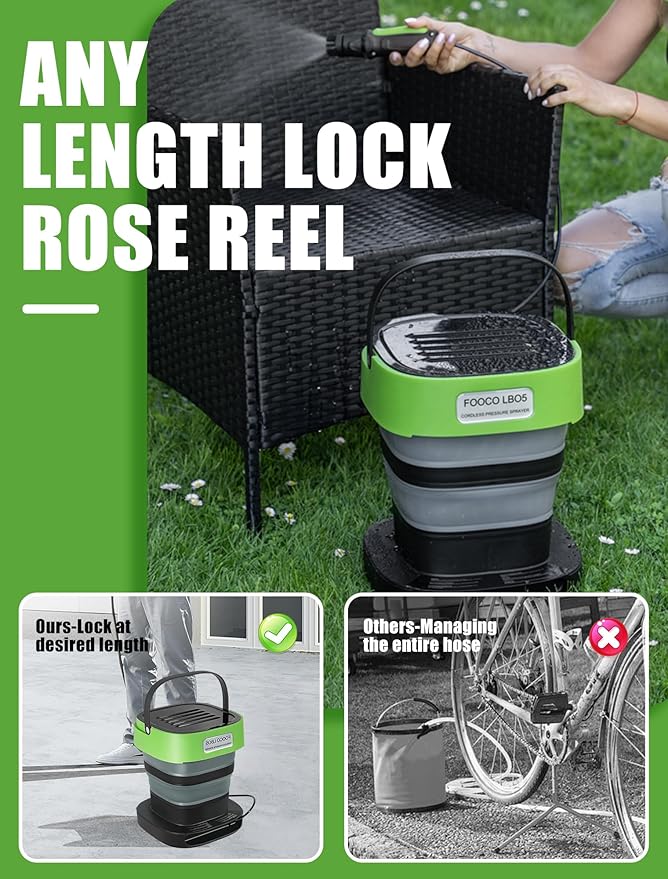 Portable Cordless Electric Sprayer with 3.2 Gal Water Tank, Auto-Retract & Any-Length Lock Hose, 3 Nozzles Portable Pressure Washer for Rinseless Car Wash, HVAC Coil Cleaning, Pet Care & Outdoor Use