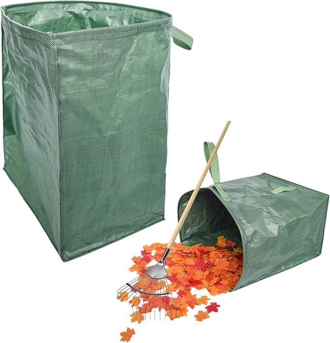 UNISTRENGH 2-Pack Set 106 Gallons Reusable Garden Bag with Reinforced Handles Heavy Duty Gardening Bags Lawn Pool Garden Leaf Waste Bag (Green-Double)