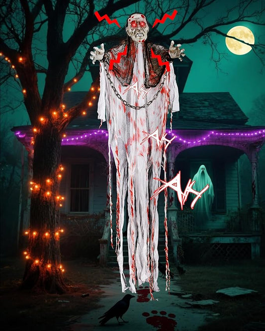 Joomer Animated Halloween Decorations, Life-Size Animatronic Hanging Ghost Scary, Faceless Grim Reaper Swing White Robe with Creepy Sound and Light for Indoor Outdoor Horror Decor