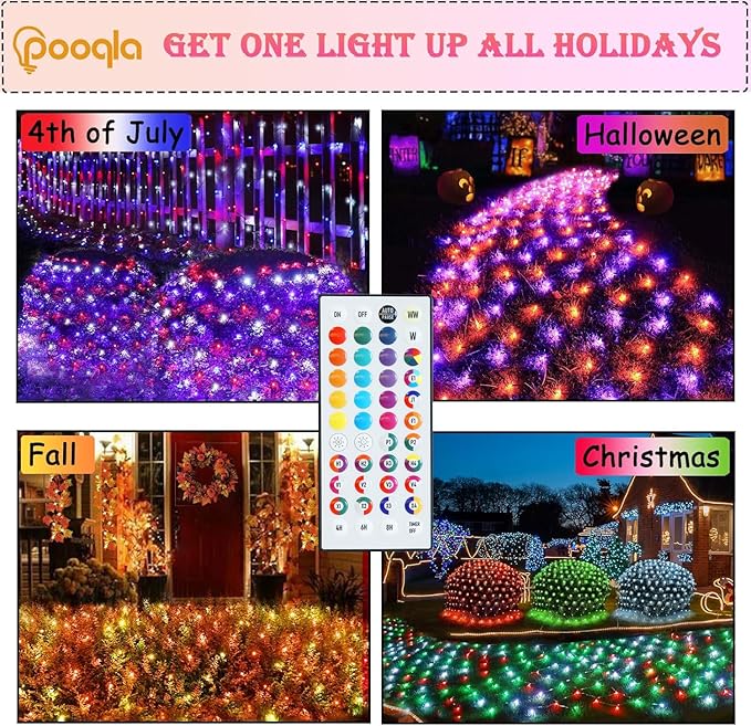 RGB Christmas Net Lights, Color Changing Outdoor LED Mesh Lights, 14.8x4.9 ft 240 LED Christmas Outdoor Net Light, Connectable Plug in Waterproof Tree Light Bushes Halloween Decor