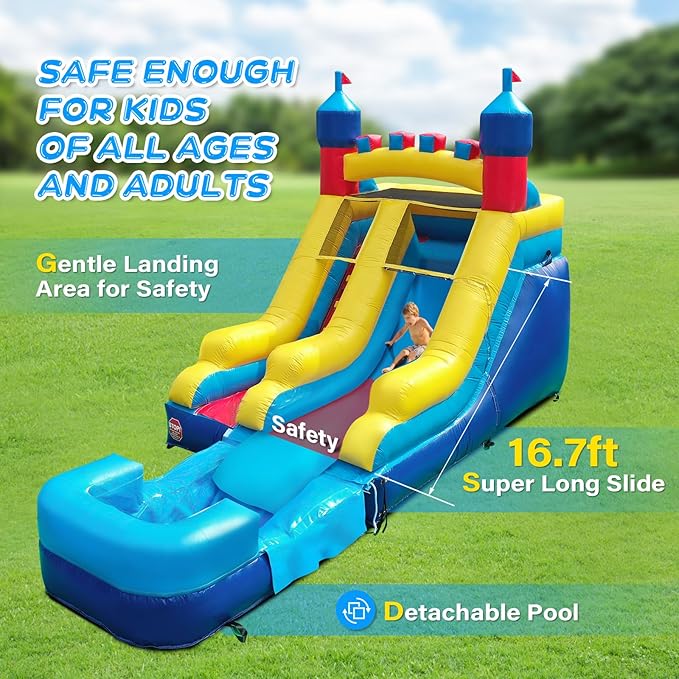 JOYMOR Commercial Grade Inflatable Water Slide with Splash Pool for Kids and Adults, 100% PVC Vinyl Inflatable Water Park for Outdoor Fun Backyard (23 x 9 x 14ft), Without Blower