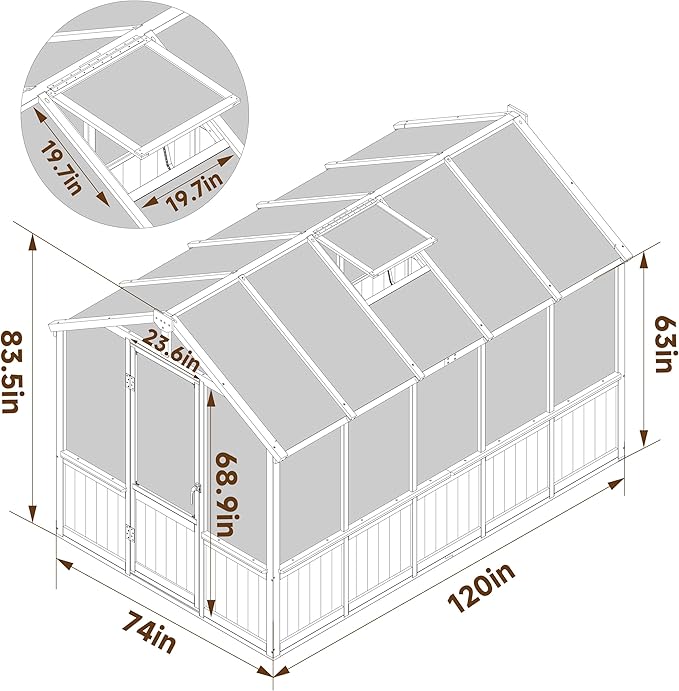 BlueWish 6x10FT Greenhouse, Greenhouses for Outside with Cedar Frame, Wood Greenhouse with Adjustable Vent, 6MM Polycarbonate Panel, Green House for Outside, Garden, Backyard