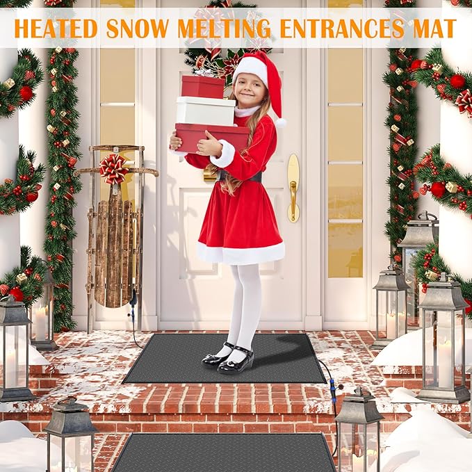 Snow Melting Mats Outdoor for Entrances, 40 x 60 in No-Slip Rubber Heated Outdoor Mats with 10 ft Power Cord, 3 in/h Speed Snow and Ice Melting Pads for Winter Roofs, Backyards Snow Removal