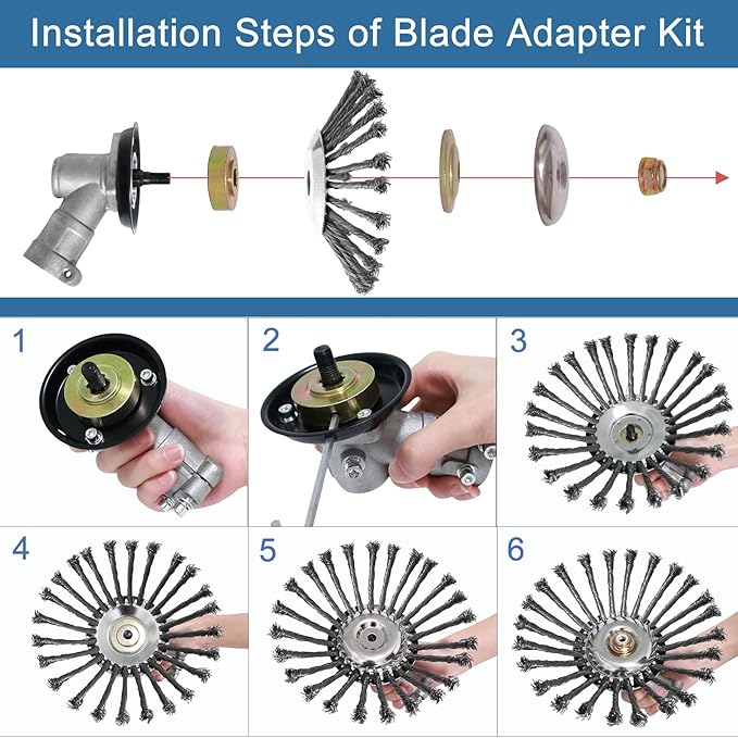 10 Inch Unbreakable Wired Trimmer Blade Weed Eater Attachments Steel Wire Grass Trimmer Head, Weed Eater Head with Adapter Kit for Replacement Lawn Mower Tray, Moss Grass Rust Removal