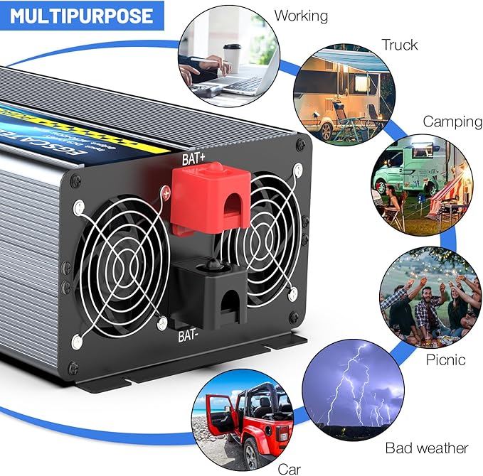 24V 4000W Pure Sine Wave Inverter 24V DC to 110V/120V AC Converter with 4AC Outlets, 5V/3.4A USB, Remote Control with on-Screen Display, Off-Grid Solar Power Inverter for Truck, Home, Vehicles, RV