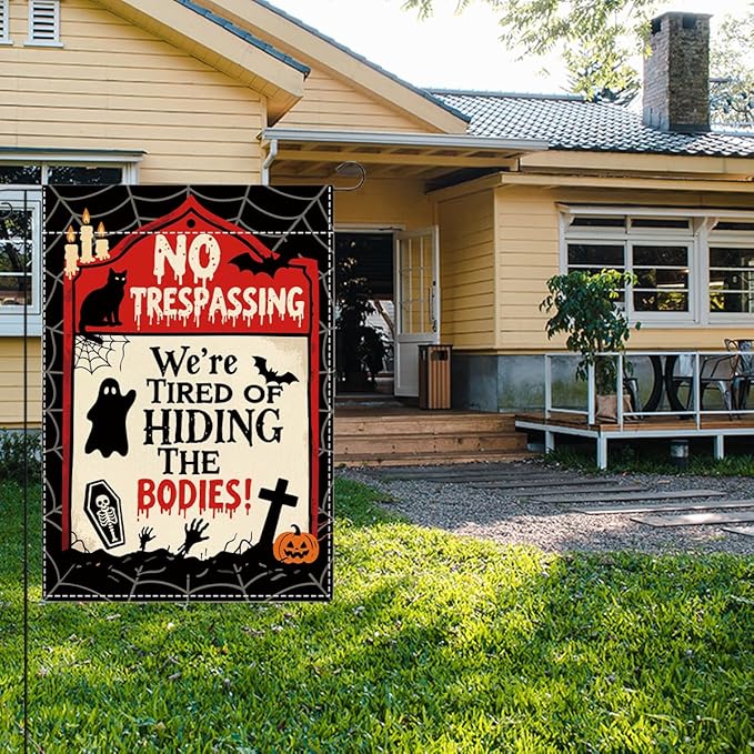 Halloween Garden Flag Scary Spooky Ghost Bat Fall Halloween Themed Holiday Party Outside Outdoor Lawn Decorations Yard Flag Double Sided 12x18 Inch