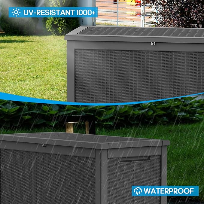 Vixzen 320 Gallon Resin Deck Box, Lockable Outdoor Storage Box for Patio Cushions Storage Furniture,Garden Tools, Pool Supplies, Weatherproof and UV Resistant- Black