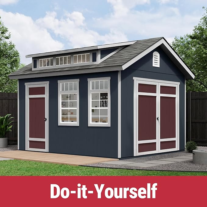 Handy Home Products Designer 12x10 Wooden Storage Shed with Dormer, Windows, and Floor Kit- Paint and Shingles not Included