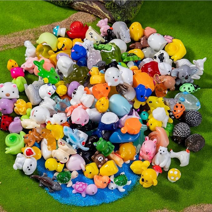 160 Styles Mini Resin Animals 160pcs Variety Tiny Animals Figures Miniature Little Small Figurines Bulk for Micro Fairy Garden Landscape Accessories Hide Decor Aquarium