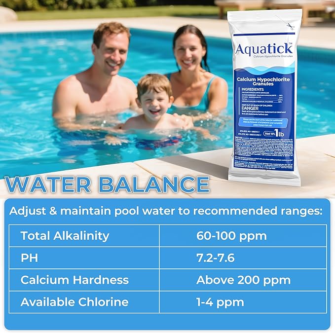 Pro-Grade Chlorine Pool Shock, 68% Cal-Hypo Granular Sanitizer, Prevents Bacteria & Algae, Restores Crystal Clear Water - Shock Treatment, Swimming Pool Chemical - 1lb