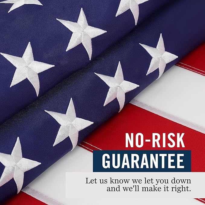 American Flag 2x3’ | Embroidered Stars & Sewn Stripes | Heavy Duty U.S. Flag | Durable 210D Oxford Nylon for High Winds | Quadruple Stitched Fly End Brass Grommets | Patriotic Decor