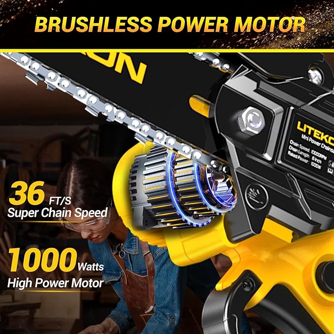 Cordless Mini Chainsaw Kit with 2000mAh Battery & Quick Charger & 2 Chains - 2025 Upgraded Best 6Inch Electric Chain Saw with Auto-Oil System, Brushles High Power Motor - Perfect for Gifts