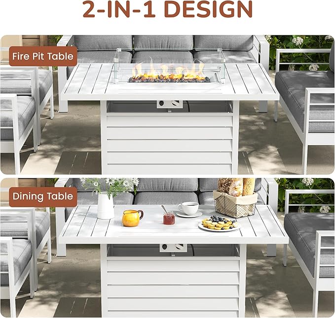 Solaste Aluminum Patio Furniture Set with Fire Pit Table, 5 Piece Metal Outdoor Furniture with Water-Resistant Cushions, Modern Patio Conversation Set for Balcony, Front Porch, and Backyard