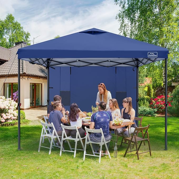 KAMPKEEPER 10x10 Easy Pop Up Canopy Tent with Sidewalls, Instant Outdoor Shade Shelter with Removable 10FT Sun Walls, Quick Setup Waterproof and UV-Resistant for Patio (Navy Blue, 1 sidewall)