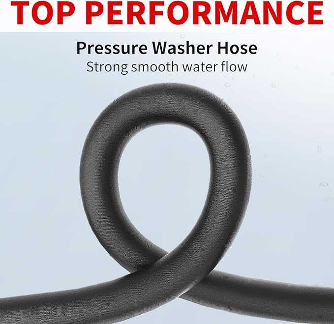 Pressure Washer Hose 25FT 3/8", 4800PSI No Marking Kink Free Hose with Quick Connect Ends and Adapters for Hot & Cold Water up to 140°F, Steel Wire Braided Hose for Power Washing