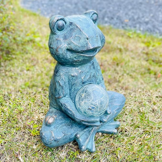 Zen Yoga Frog Garden Statue Ornament, Outdoor Decor, Solar Patio Garden Sculptures & Statues, Gift Ideas for Women