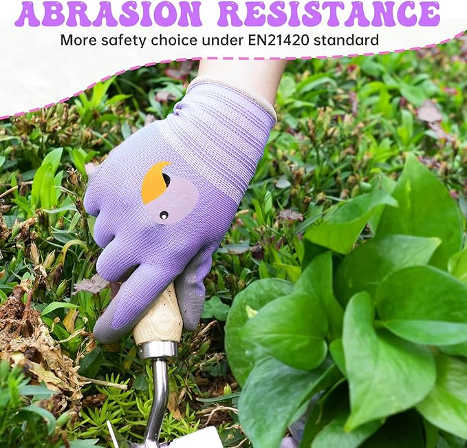 ANDANDA Kids Gardening Gloves, Nitrile Coated Children Yard Work Gloves with Grip, Suitable for Toddlers, Children, Girl, Boy