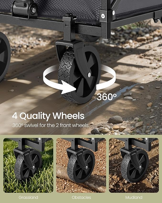SONGMICS Small Collapsible Wagon with 400 lb Dynamic Weight Capacity, Foldable Wagon Cart, Folding Camp Cart with Wheels, for Outdoor, Yard, 90 L, Slate Gray UGFW909G01