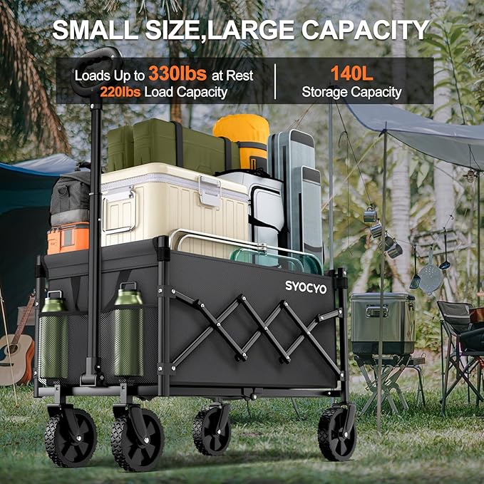 Collapsible Wagon Cart 220lbs Beach Foldable Wagon Lightweight & Portable Folding Utility Grocery Shopping Carts with Wheels for Shopping Sports Garden Camping Grey