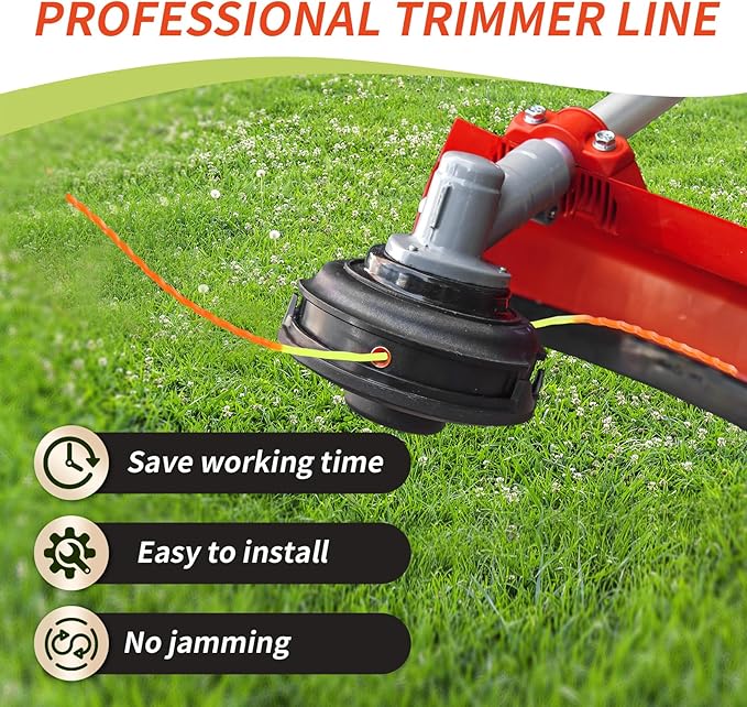 4 Pack String Trimmer Line Compatible with Ego String Trimmer 0.095" 56FT Weed Eater String Pre-Cut Dual Color Fast-Positioning Triangular Twisted Trimmer Line Universal Fit Weed Wacker String
