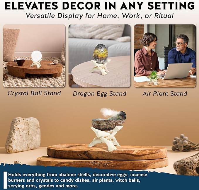 Alternative Imagination Wooden Tripod Stand - Display Stand For Home Decor, Abalone Shell, Jewelry Dish, Trinket Dish, Key Bowl, Crystal Ball and More - Natural, 4 Inches