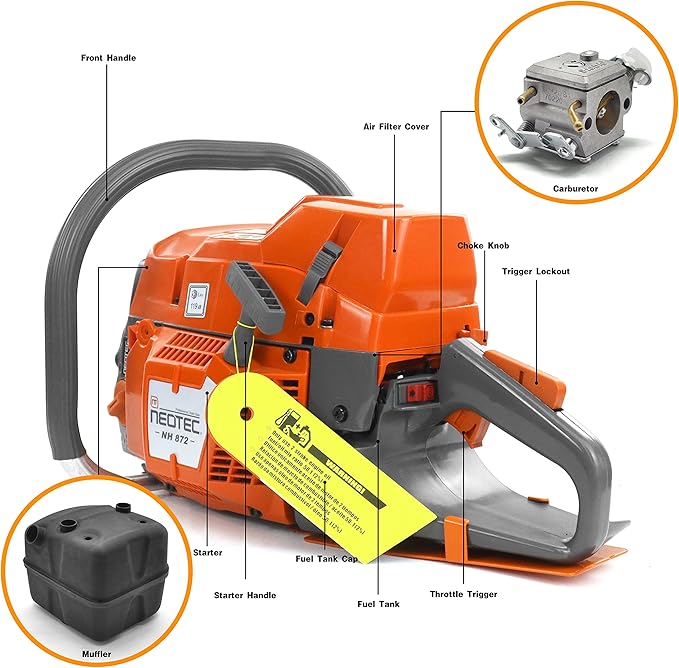 NEO-TEC NH872 24 Inch Gas Chainsaw,71 cc Gasoline Chain Saw Power Head,All Parts Compatible with Husqvarna 372XP