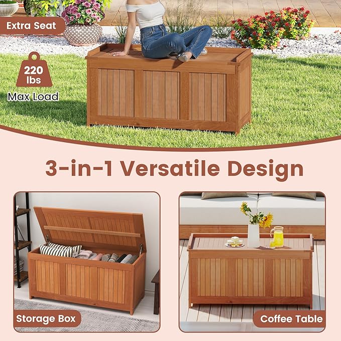 RELAX4LIFE Wood Deck Box, 58 Gallon Backyard Storage Bin Container for Patio Furniture Cushions, Pillows, Garden Tools, Pool Accessories, Wooden Porch Bench, Indoor Outdoor Storage Box (58 Gal)