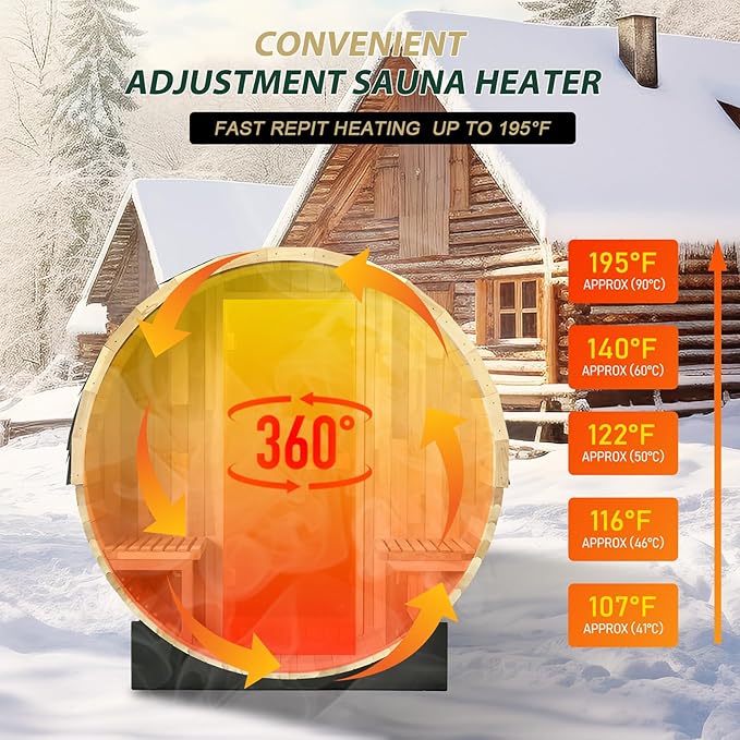 Smartmak Customized Outdoor Wood Barrel Steam Sauna, 2-10 Person Home Traditional Canadian Wooden Spa Room, with DIY Heating Stove, Rocks, Water Bucket, Spoon, Light, for Backyard, Garden, 195 ℉