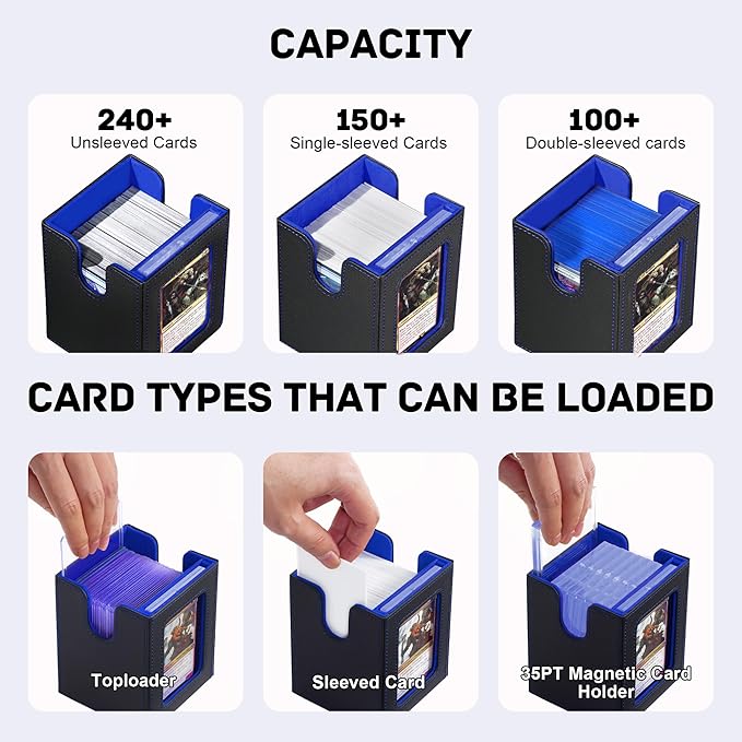 Marsguard Trading Card Deck Box with Commander Display，4 in 1 MTG Storage Holds 300+ Double-Sleeved Cards，3 Deck Boxes & Dice Tray Included，Fits MTG, TCG, PTCG & Sports Cards