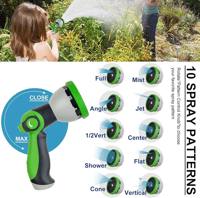 Metal Garden Hose 200Ft Stainless Steel Water Hose Heavy Duty with 10 Way Nozzle-Flexible Lightweight Durable No Kink & Tangle，Strong 3/4’’ Solid Metal Fitting Shut-Off Valve for Outdoor Yard