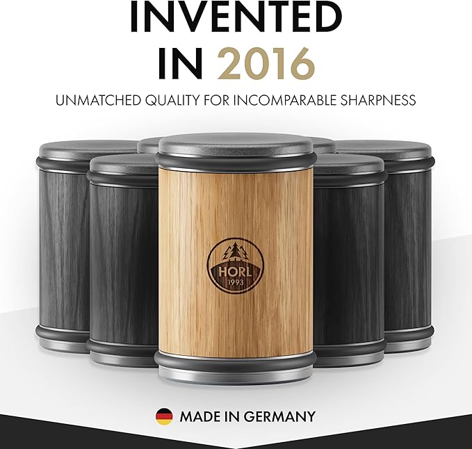 HORL 2 Oak Kitchen Knife Sharpener for Razor Sharp Edges Made in Germany - Rolling Sharpener for knives - Rolling Knife Sharpening Kit with Magnetic Holder with 15 & 20 Degrees