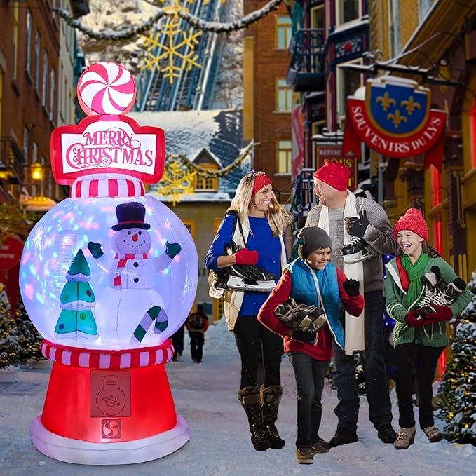MUMTOP 8FT Snowglobe Inflatable Christmas- Inflatables Outdoor Decorations - Snowman and Christmas Tree Inflatable with Led Lights for Outdoor Party Garden Decoration