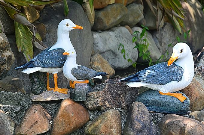 Real Seagull Outdoor Statue,Garden Bird Sculpture,Beach Statue Decor,Resin Animal Seabird Ornaments,Coastal Beach Decor for Outdoor Table Decor for Garden,Terrace,Lawn,Yard